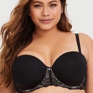 Torrid Black and Beige Lace Strapless Bra